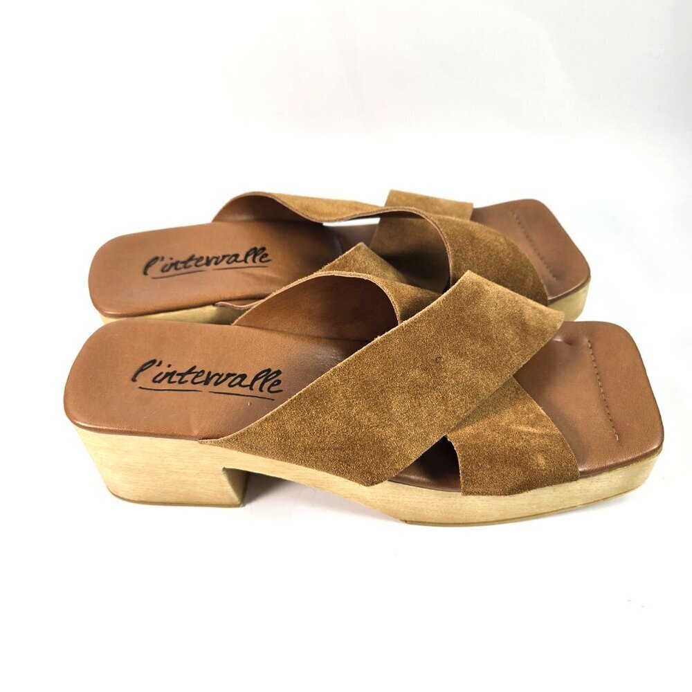 L’Intervalle Esmee Womens Slide Sandals Brown Suede Cross Strap US 10 EUR 41